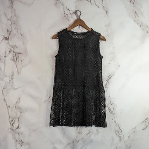 Zara Top Women's Size XS Black Tank Lace Cover Up Fringe Vest Crochet